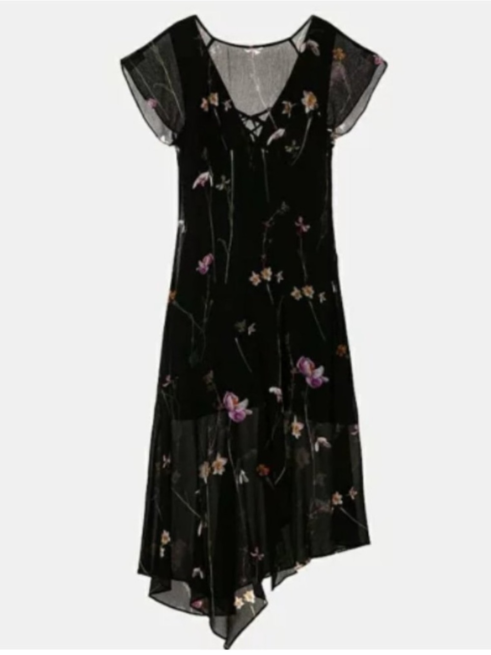NWOT ALLSAINTS Brooke Kikyo Asymmetrical Floral Midi Dress Size 4